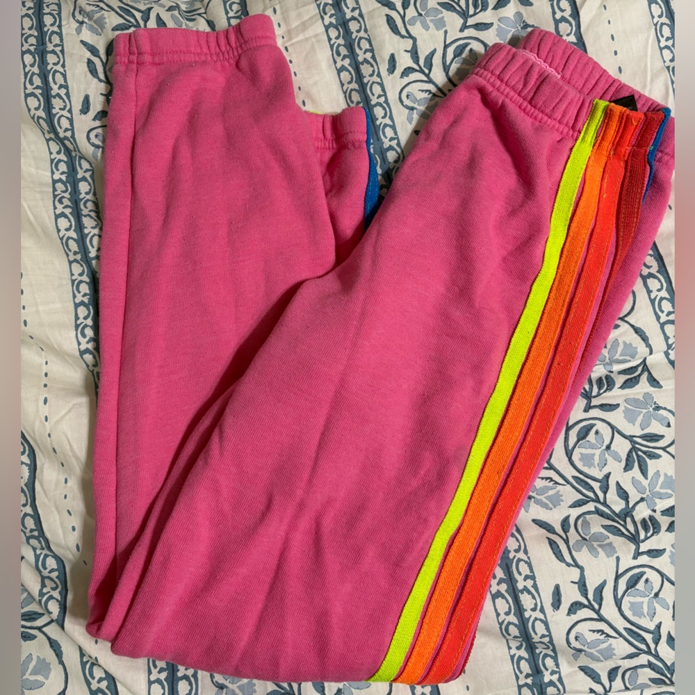 Aviator Nation hot pink sweatpants with stripes on side,Size 14 (xs in women)